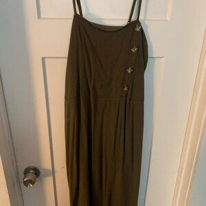 Dark green midi dress.
